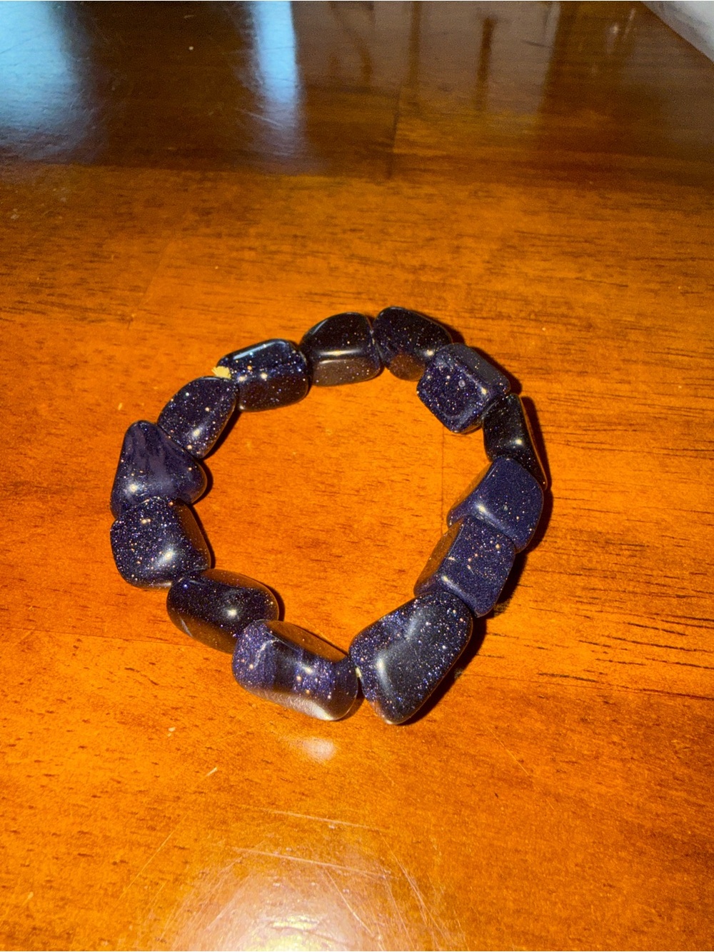 Estate Vintage Chunky Blue Goldstone Nugget Beaded Bracelet Stretch